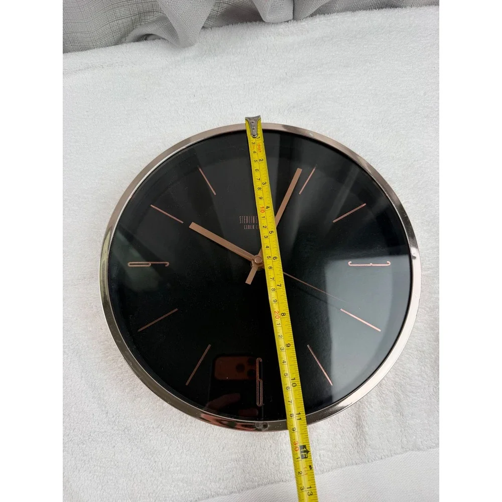 Sterling & Noble Wall Clock Black Rose Gold Minimalist round quartz 11.5 inch